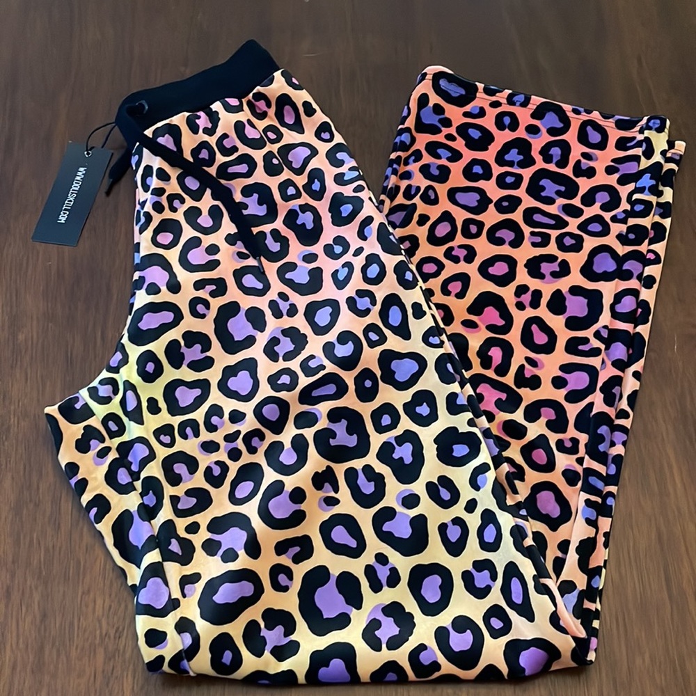 NWT Dolls Kill CLUB EXX Wild For You Leopard Print Velour Track Pant SMALL